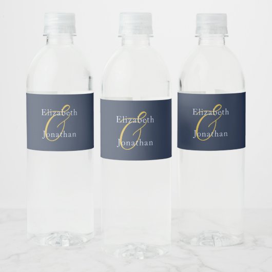 Opulent Blue Wedding Wasserflaschenetikett (Flaschen)