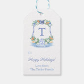 Opulent Blue White Citrus Wreath Happy Holidays Geschenkanhänger (Vorderseite)