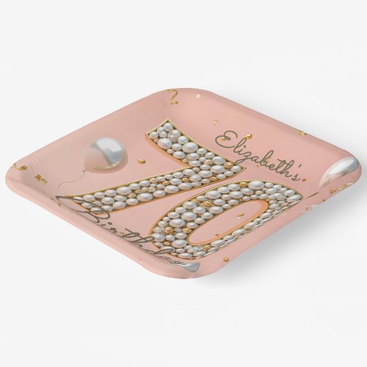 Opulent Blush Pink Gold Pearl Mosaik 70. Geburtsta Pappteller (Gewinkelt)