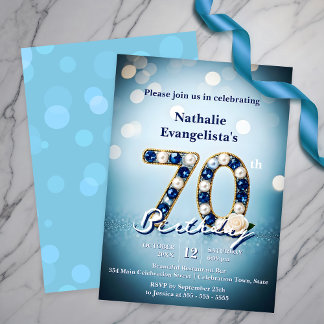 Opulent Chic Blue Jewels and Pearls 70. Geburtstag Einladung