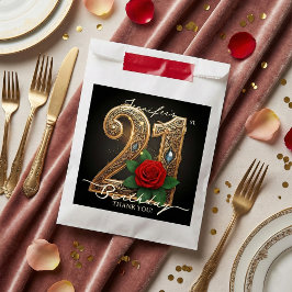 Opulent Chic Gold Filigree Red Rose 21st Birthday Geschenktütchen