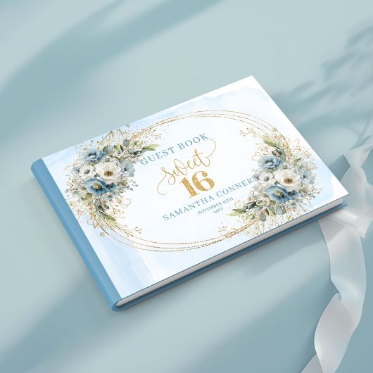Opulent Dusty Blue Gold Sweet 16th Guest Book Gästebuch