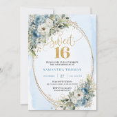 Opulent Dusty Blue Gold Sweet Sixteen Invitation Einladung (Vorderseite)