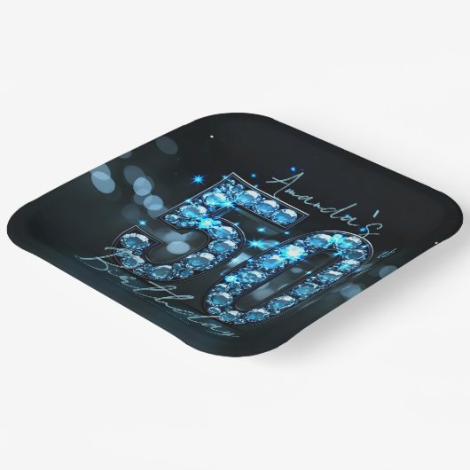 Opulent Elegant Teal Blue Diamonds 50th Birthday Pappteller (Gewinkelt)