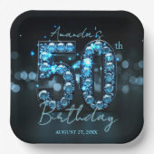 Opulent Elegant Teal Blue Diamonds 50th Birthday Pappteller (Vorderseite)