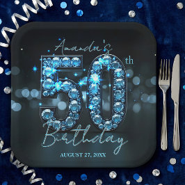 Opulent Elegant Teal Blue Diamonds 50th Birthday Pappteller
