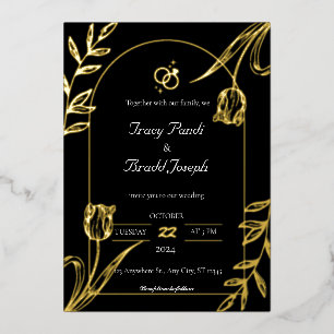 Opulent Elegante: Schwarze und goldene Hochzeit Folieneinladung