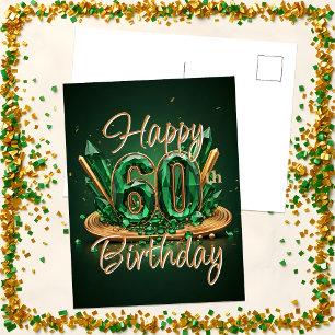 Opulent Emerald Green und Gold 60. Geburtstag Postkarte