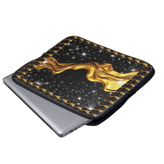Opulent Galaxy Liquid Gold Black Monochrome Achemp Laptopschutzhülle (Vorne Knopf)