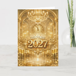 Opulent Gold Ballroom Happy New Year 2027 Feiertagskarte