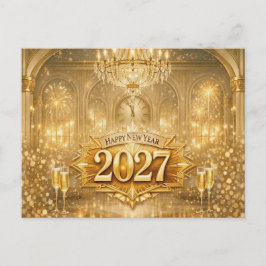 Opulent Gold Ballroom Happy New Year 2027 Feiertagspostkarte