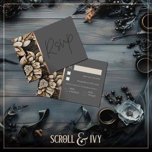 Opulent Gold & Champagne Bloom Response Card RSVP Karte