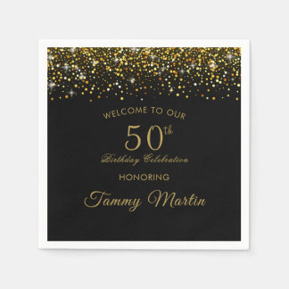 Opulent Gold Confetti 50. Geburtstagspapier Napkin Serviette