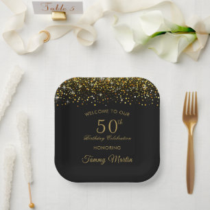 Opulent Gold Confetti 50. Geburtstagspapier-Teller Pappteller