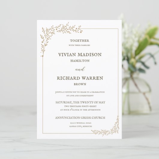 Opulent Gold Leaf Hochzeit Einladung (Stehend Vorderseite)