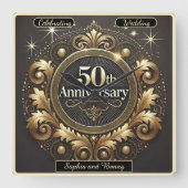 Opulent Gold: Meisterwerk des 50. Jahrestags Quadratische Wanduhr (Vorderseite)