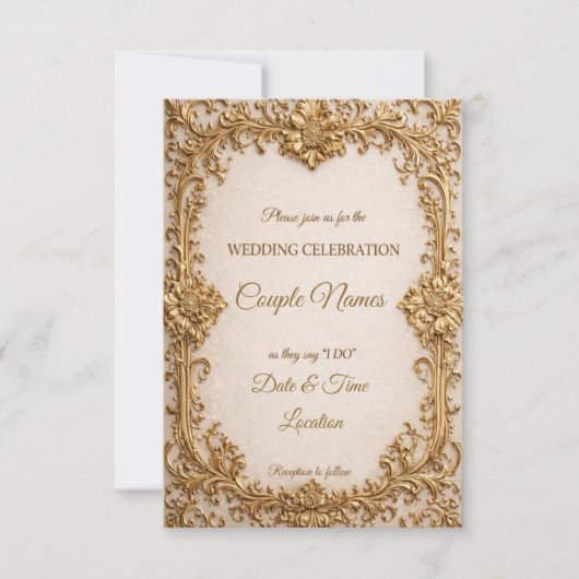 Opulent Gold Scrollwork Wedding Invitations Einladung (Vorderseite)