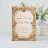 Opulent Gold Scrollwork Wedding Invitations Einladung (Stehend Vorderseite)