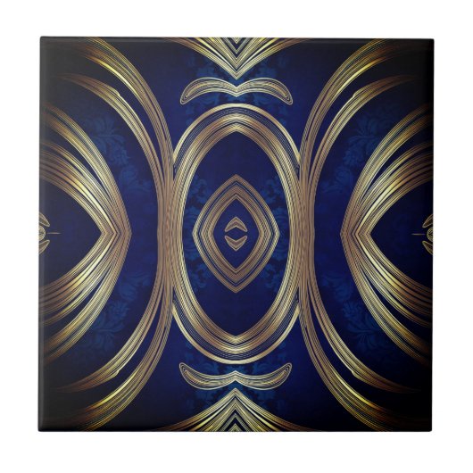 Opulent Gold Symmetry on Deep Blue Fliese (Vorderseite)