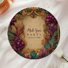 Opulent Grape Leaf Mardi Gras Masquerade Pappteller