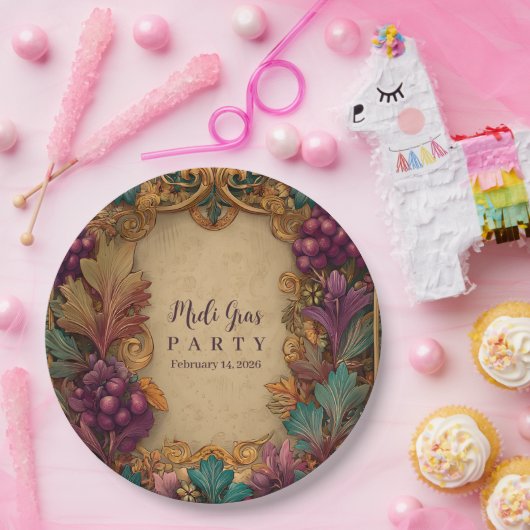 Opulent Grape Leaf Mardi Gras Masquerade Pappteller (Party)