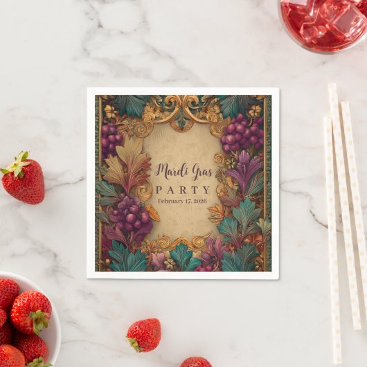 Opulent Grape Leaf Mardi Gras Masquerade Serviette (Beispiel)