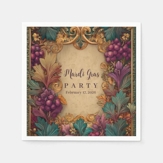 Opulent Grape Leaf Mardi Gras Masquerade Serviette (Vorderseite)