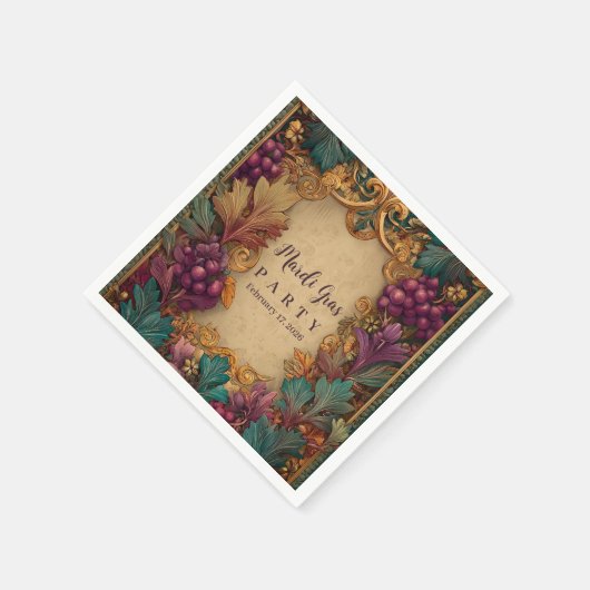 Opulent Grape Leaf Mardi Gras Masquerade Serviette (Ecke)