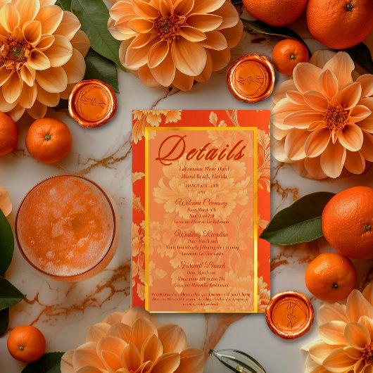 Opulent Mandarin Orange Blumental Wedding Details Begleitkarte