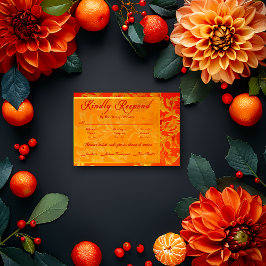 Opulent Mandarin Orange Floral Wedding RSVP Karte