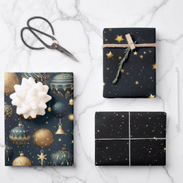 Opulent Midnight Blue Sparkle Ornamental Geschenkpapier Set