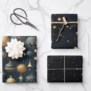Opulent Midnight Blue Sparkle Ornamental Geschenkpapier Set
