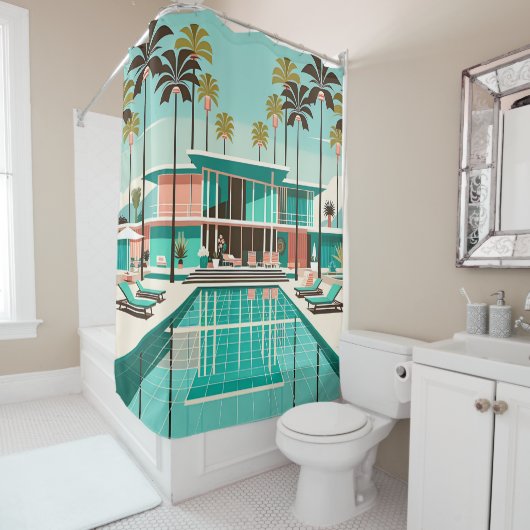 "Opulent Mitte Jahrhunderts Modern Poolside" Duschvorhang (Beispiel)