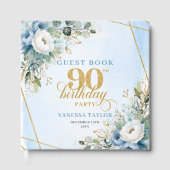 Opulent Pastel Blue Gold 90th Birthday Sign In Gästebuch (Vorderseite)