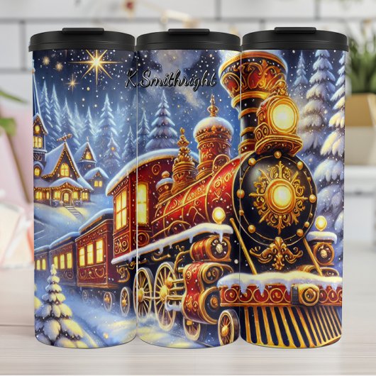 Opulent Red Gold Christmas Express Thermosbecher