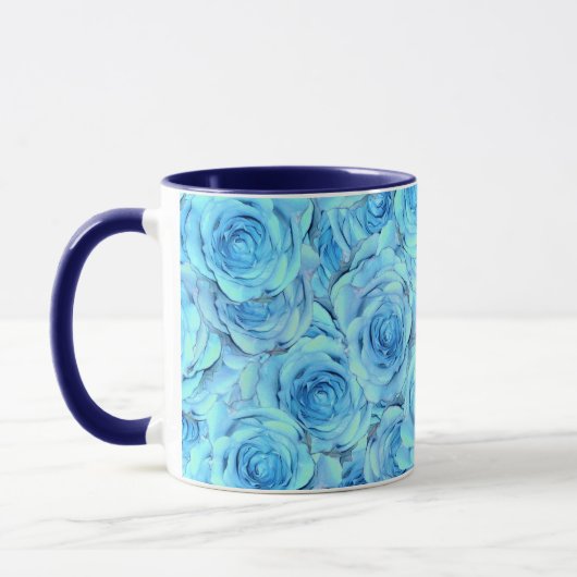 Opulent rose design in turquoise tasse (Links)