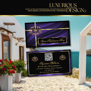 Opulent Royal Blue Gold Crown mit QR Code Noble Visitenkarte