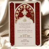 Opulent Ruby and Cream Foil Lace Islamic Wedding Folieneinladung