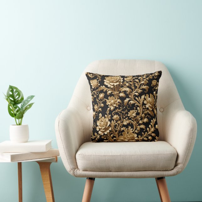 Opulent Schwarz & Gold Barock Bläserkissen Kissen (Stuhl )
