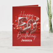 Opulent Shimmering Red und Silver 50. Geburtstag Karte (Vorderseite)