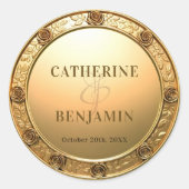 Opulent Shiny Gold geschnitzte Rose Hochzeit an de Runder Aufkleber (Vorderseite)