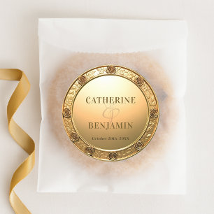 Opulent Shiny Gold geschnitzte Rose Hochzeit an de Runder Aufkleber