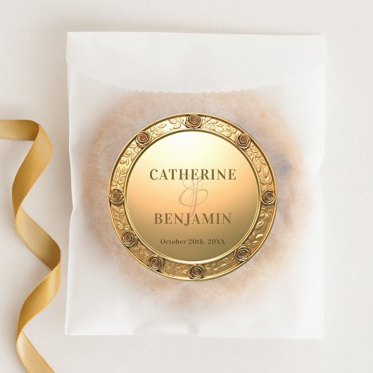 Opulent Shiny Gold geschnitzte Rose Hochzeit an de Runder Aufkleber