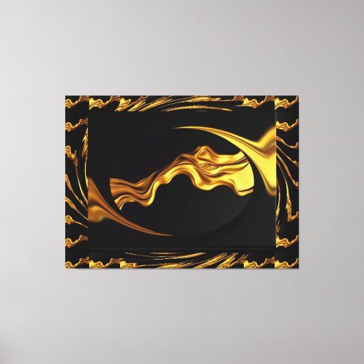 Opulent Swirl Liquid Gold and Black Monochrome Art Leinwanddruck (Vorderseite)