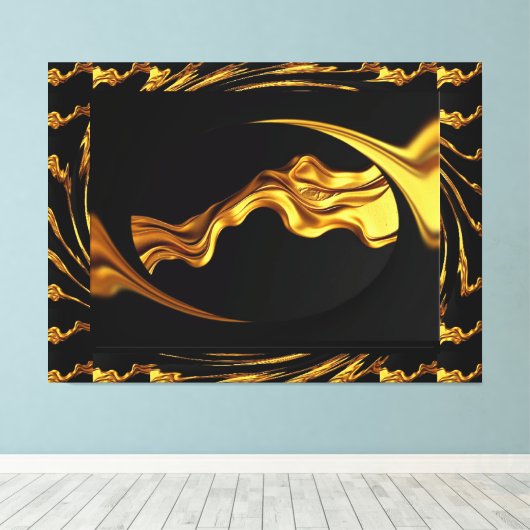 Opulent Swirl Liquid Gold and Black Monochrome Art Leinwanddruck (Insitu (Holzboden))