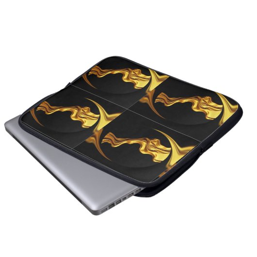 Opulent Swirl Liquid Gold Black Monochro Achempong Laptopschutzhülle (Vorne Knopf)