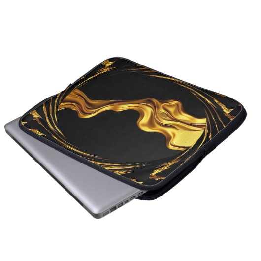 Opulent Swirl Liquid Gold Black Monochro Christian Laptopschutzhülle (Vorne Knopf)