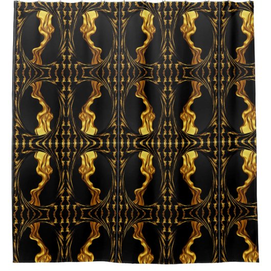 Opulent Swirl Liquid Gold Black Monochrom Designe Duschvorhang (Vorderseite)