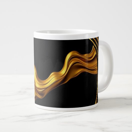 Opulent Swirl Liquid Gold Black Monochrom Designer Jumbo-Tasse (Vorderseite Rechts)