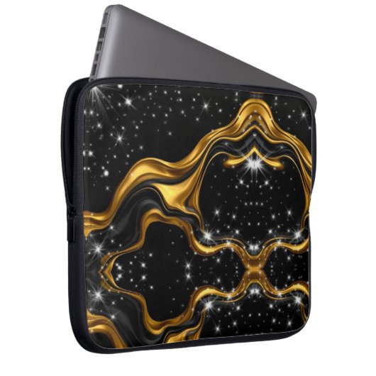 Opulent Swirl Liquid Gold Black Monochrome Achempo Laptopschutzhülle (Vorne Rechts)